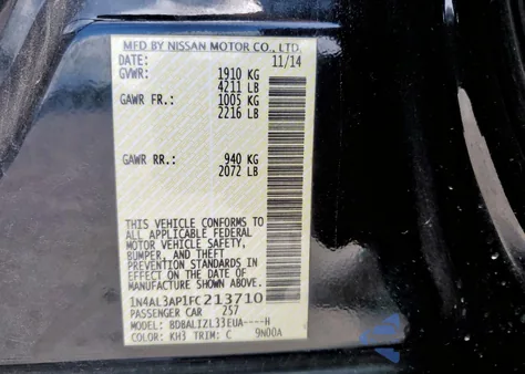 2015 Nissan Altima 2.5 from USA, damaged, VIN 1N4AL3AP1FC213710
